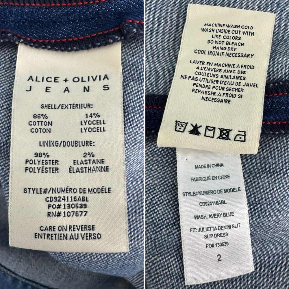 Alice + Olivia Julietta Slit Denim Midi Dress avery blue jean size 2 NWT - Picture 12 of 13